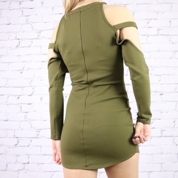 Tobi green cut out long sleeve mini dress c1 - Picture 5 of 9